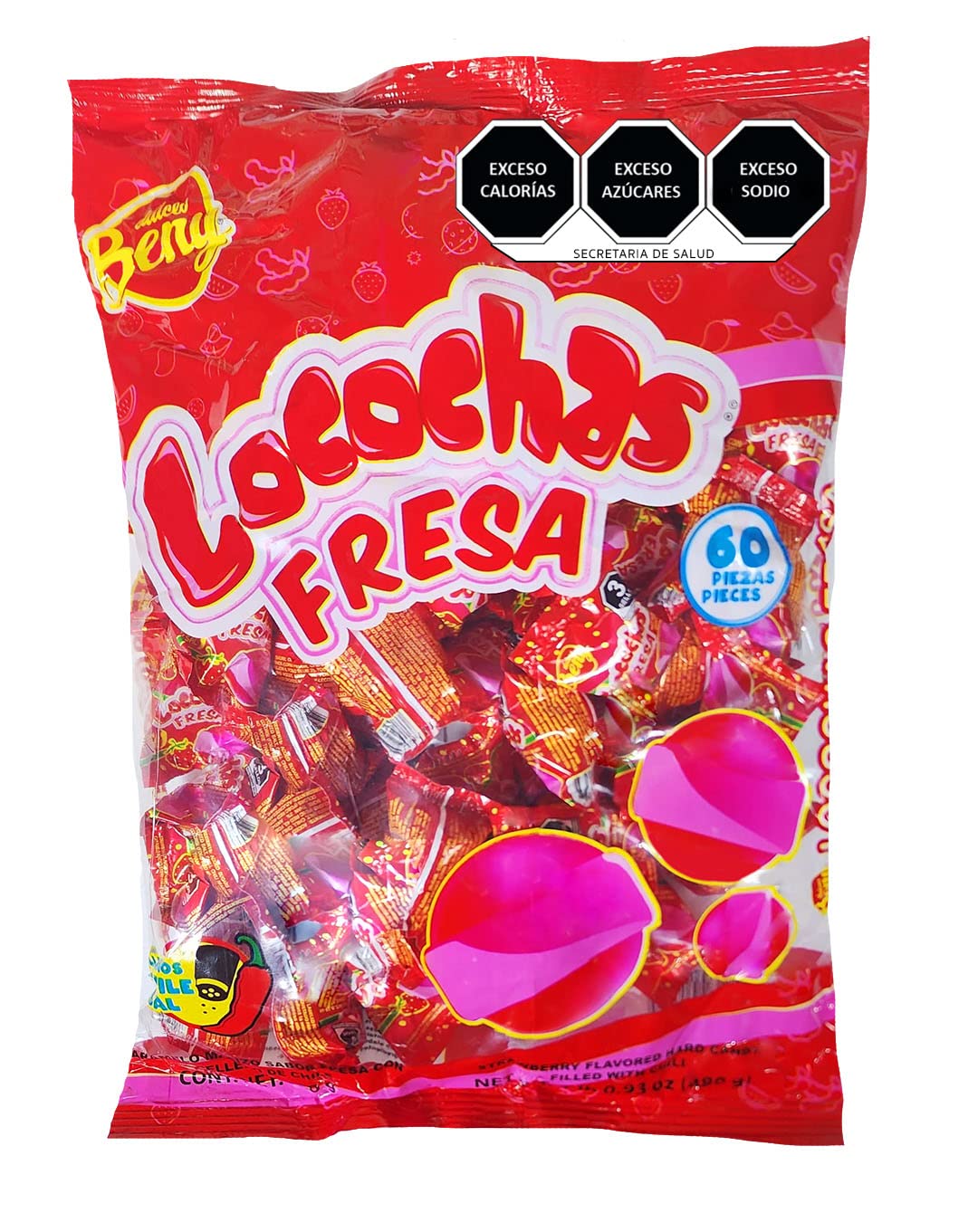 Beny Locochas Sugar Hard Candy 1lb .98oz bag Strawberry Flavored (fresa)