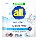 all free clear, Original, MIGHTY PACS Laundry Detergent Pacs for Sensitive Skin, Unscented and Hypoallergenic, 39 Count