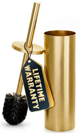 Gold Toilet Brush and Holder Set - Free-Standing Stainless Steel Gold Toilet Bowl Brush and Holder with Replaceable Head, Removable Inner Bowl