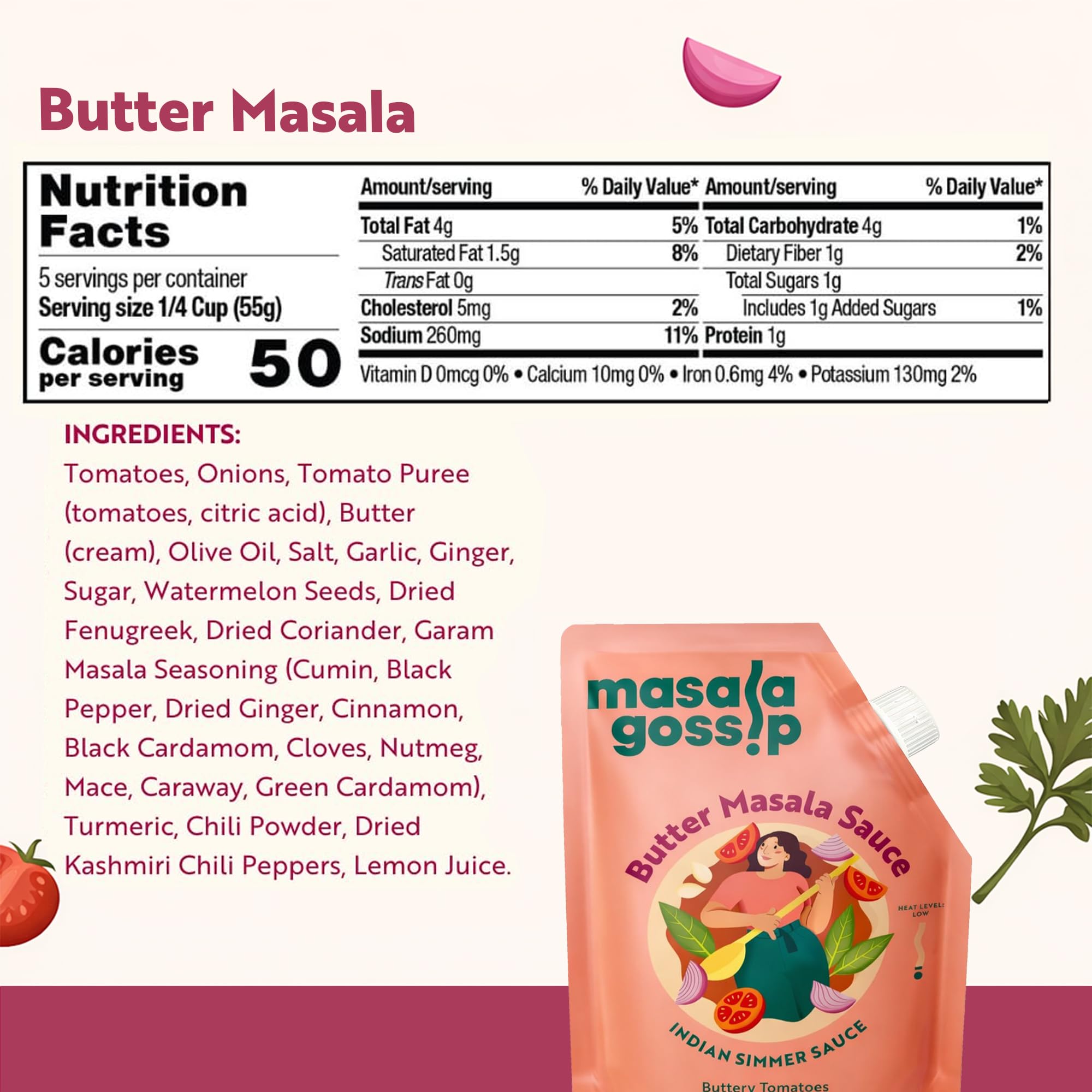 Masala Gossip Butter Masala Simmer Sauce 10 oz - Authentic Makhani Sauce with Real Butter and Tomato - Gluten-Free, Seed Oil Free, No Artificial