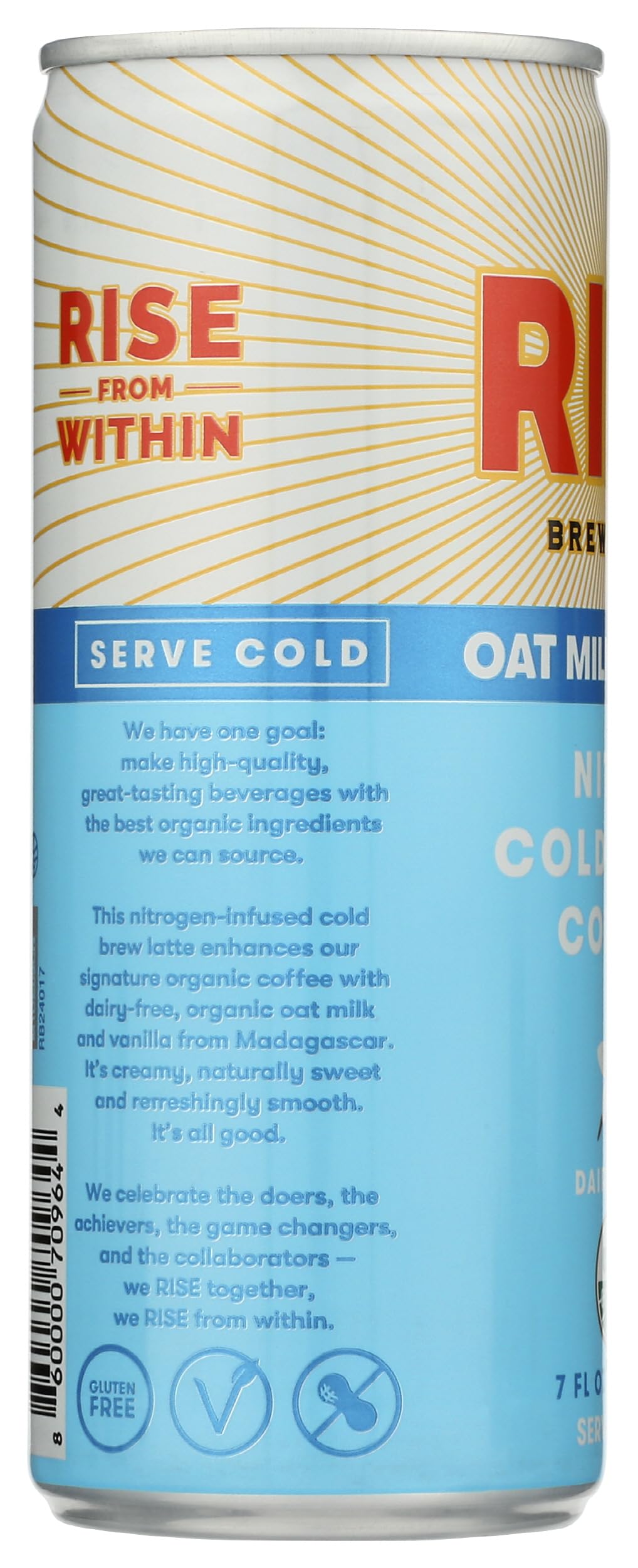 Rise Brewing Co, Coffee Nitro Cold Brew Vanilla Oat Milk Latte Organic, 7 Ounce