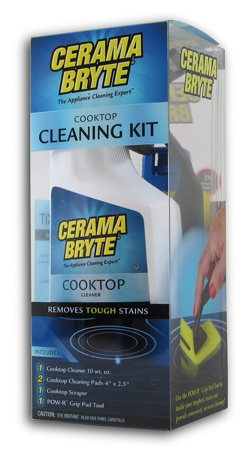 Cerama Bryte - Cooktop Cleaning Kit - Includes 10 oz. Bottle of Cerama Bryte Cooktop Cleaner, 2 Cleaning Pads, 1 POW-R Grip Pad Tool and 1 Scraper