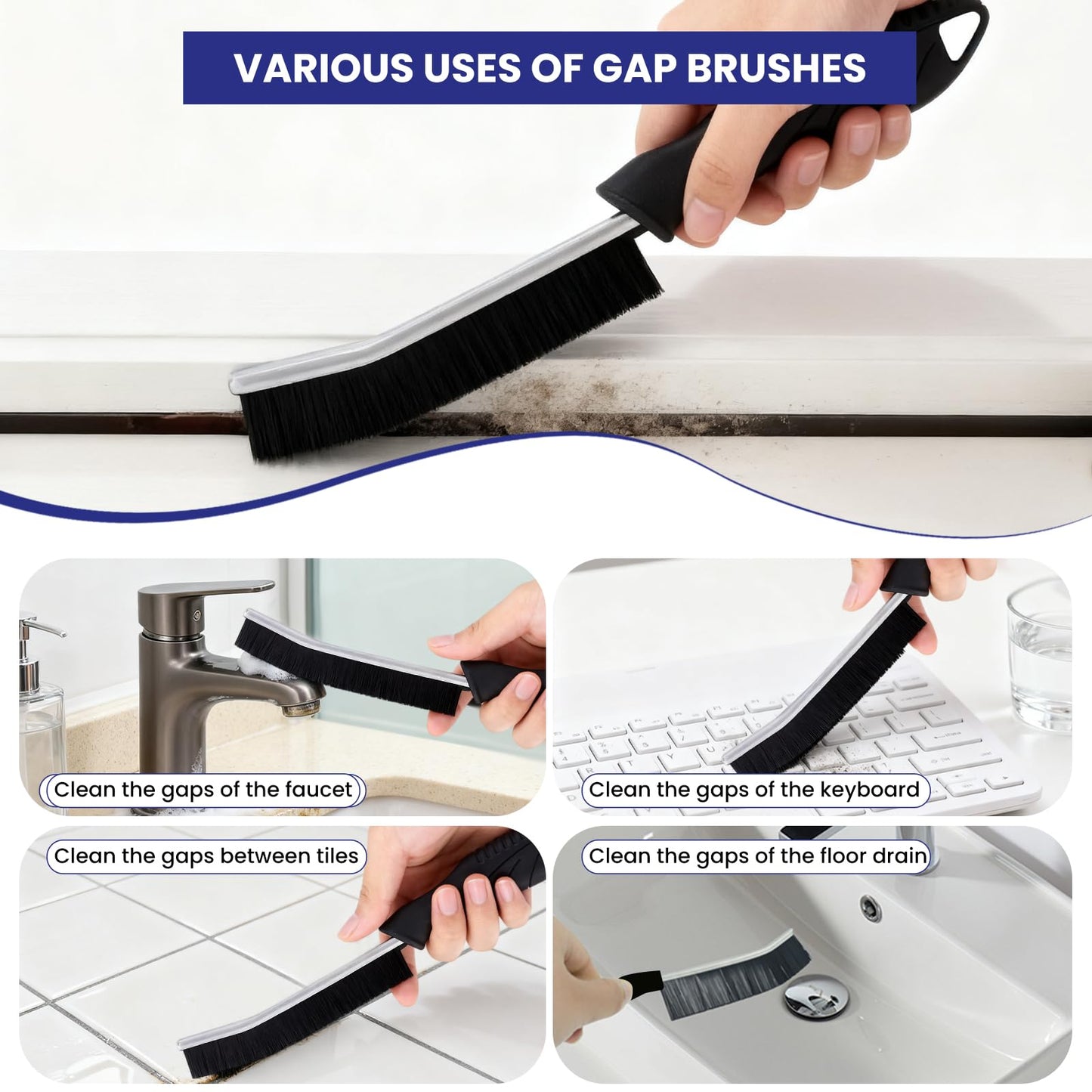 4PCS Crevice Cleaning Brush -Hard Bristle Crevice Cleaning Brush Multifunctional Grout Brush for Cleaning, Gap Scrub Brush Crevice Cleaning Tools