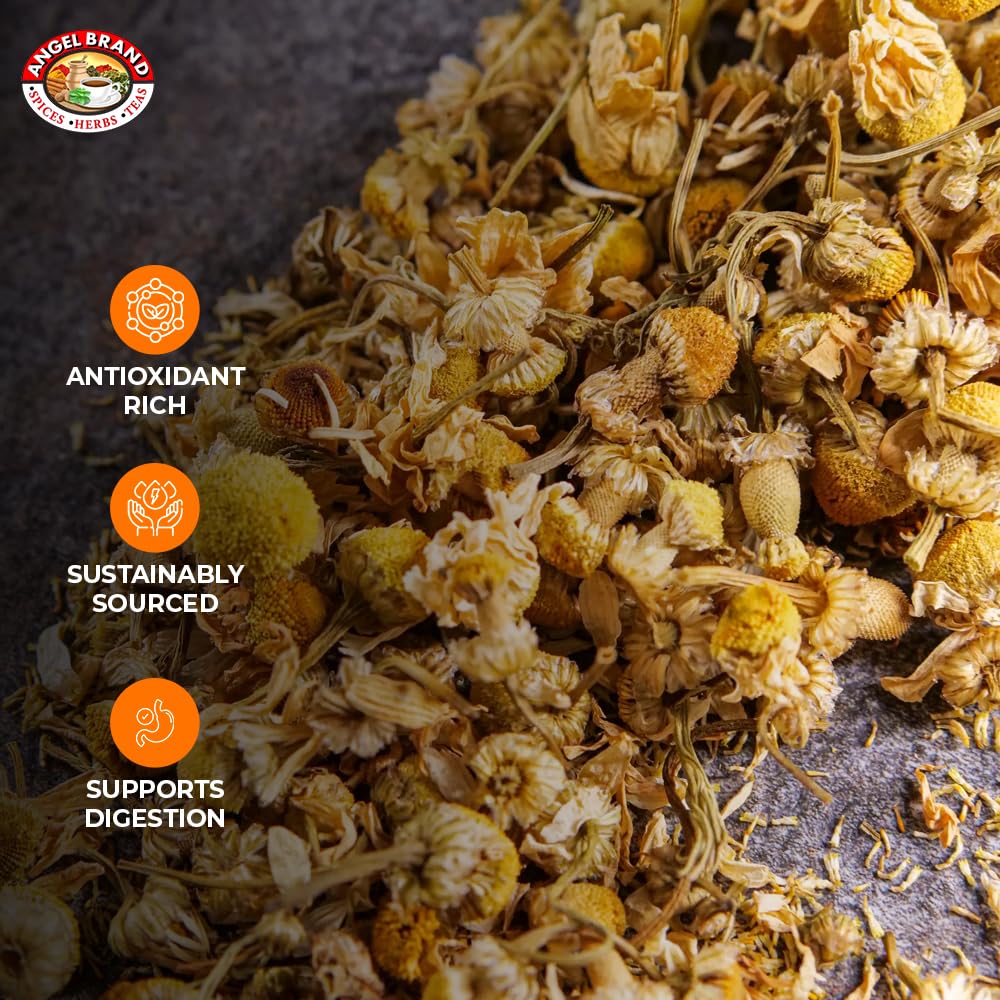 Angel Brand Dried Chamomile Flowers - 0.25 oz Pouch Pack of 3 - Premium Chamomile Flowers for Tea and Herbal Infusions.