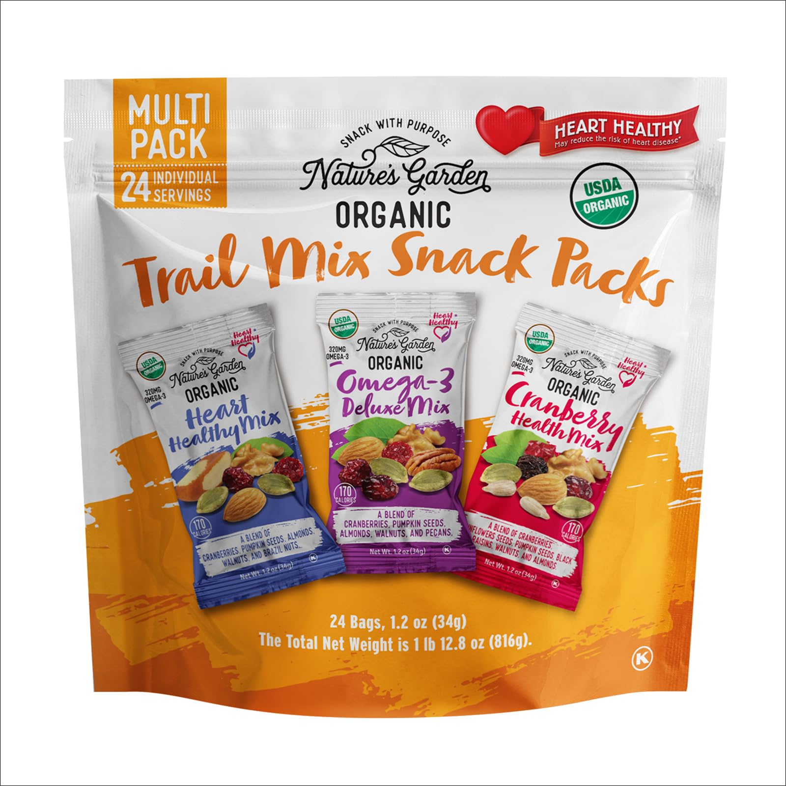Nature's Garden Organic Trail Mix Snack, Multi Pack 1.2 oz - Pack of 24 (Total 28.8 oz)