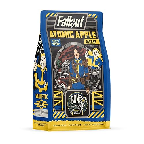 Bones Coffee Company Fallout Atomic Apple, Apple Pie Flavored Coffee, Medium Roast Low Acid Arabica Beans Compatible with Auto drip and French Press