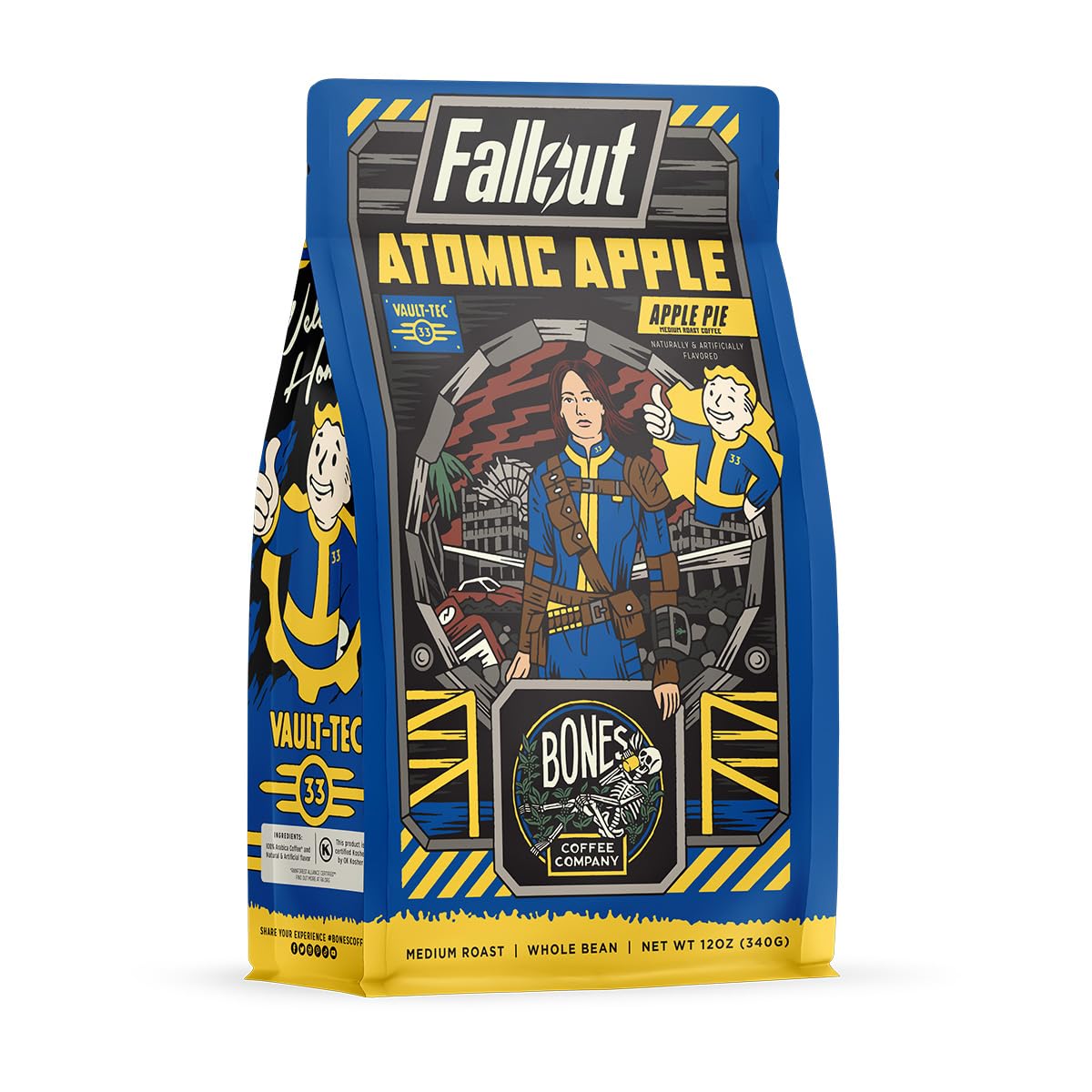 Bones Coffee Company Fallout Atomic Apple, Apple Pie Flavored Coffee, Medium Roast Low Acid Arabica Beans Compatible with Auto drip and French Press