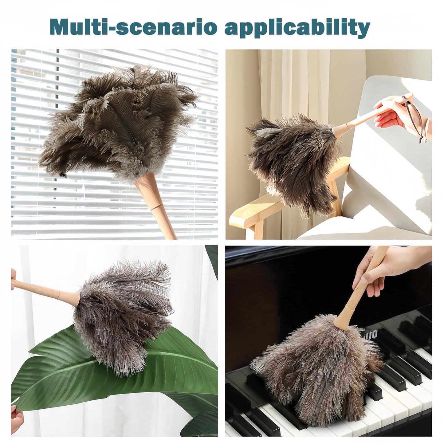 Ostrich Feather Duster for Cleaning-Furniture Dusters with Handle Ddzmz Hand Duster with Fluffy Natural Genuine Feather Reusable Household Duster