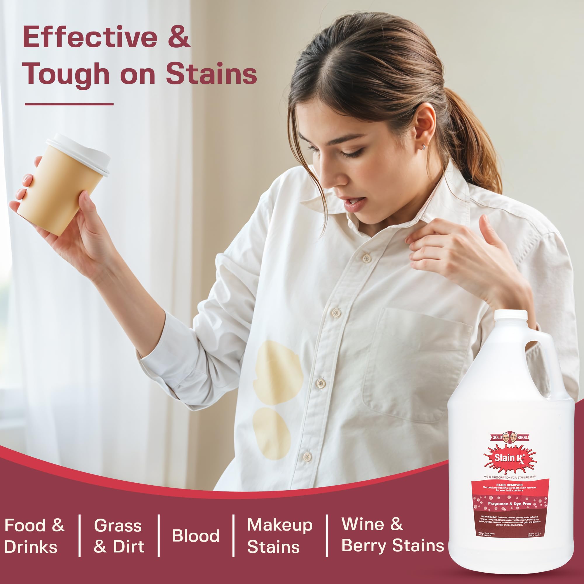 Stain Rx Stain Remover, Effectively Eliminates Stains from Wine, Berries & Blood on Colorfast Fabrics, Carpets, Upholstery & Jewelry, Fragrance Bleach