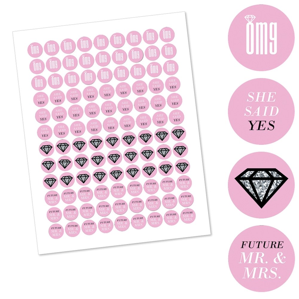 Big Dot of Happiness OMG, You're Getting Married - Engagement Party Round Candy Sticker Favors - Labels Fit Chocolate Candy (1 Sheet of 108)