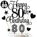 80th Birthday Cake Decorations Set, 80th Birthday Candles Numeral 80 Cake Candles and Happy 80th Birthday Cake Toppers for Party Supplies (Black