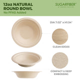 [50 Count]Harvest Pack PFAS Free 12oz Compostable Paper Bowls, Round Heavy-Duty Eco-Friendly Disposable Bagasse Bowls, Biodegradable Sugarcane Natural