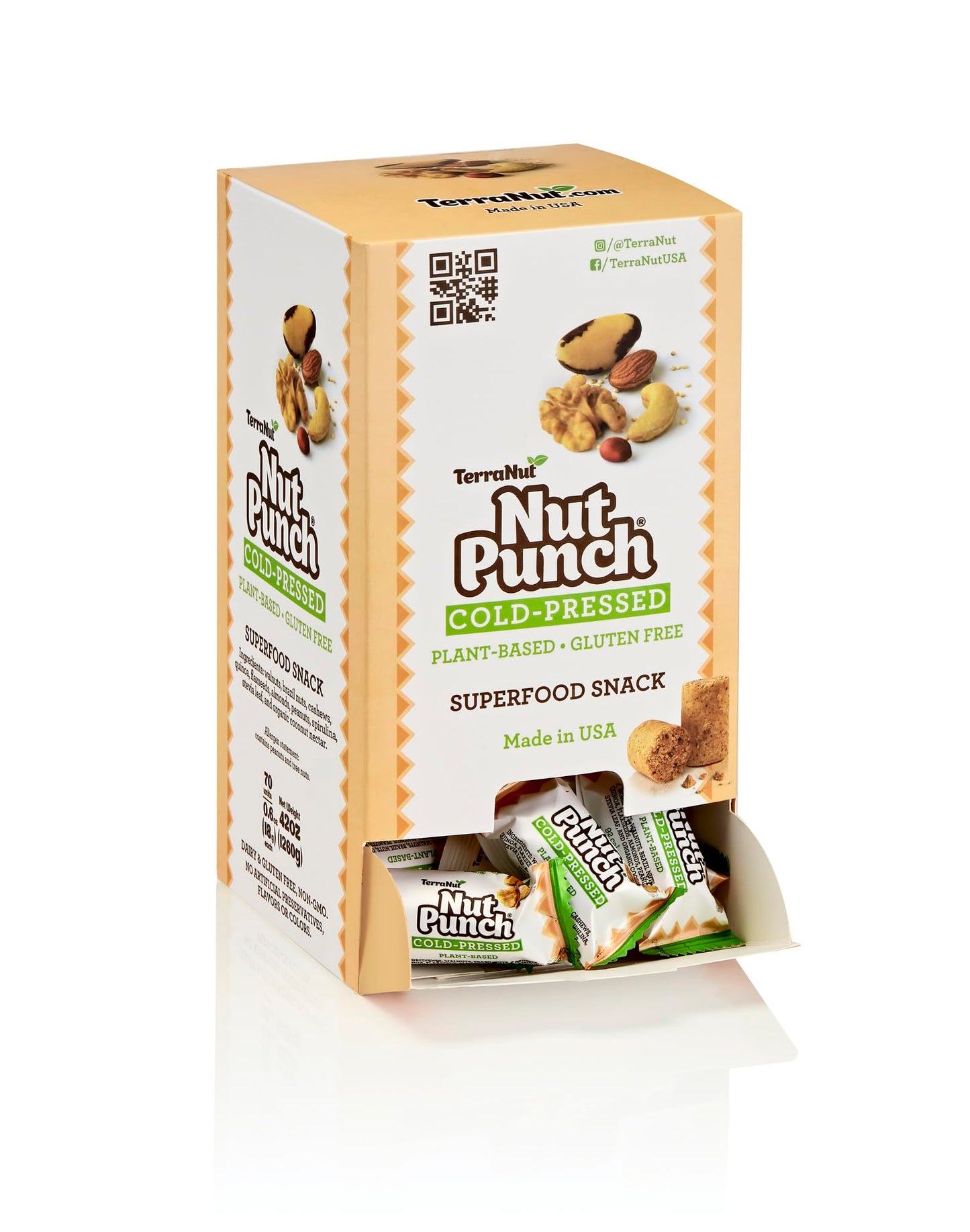 TerraNut Nut Punch Superfood Power Snack - Cold Pressed - Plant Based - Gluten Free- Superfood Snack - Dispenser Box - Mix Nuts 70 Count