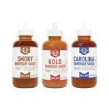 Lillie's Q - Smoky (15.3oz), Gold (14.8oz) & Carolina BBQ (15.5oz) Sauce Combo, Gourmet Mustard, Sweet & Vinegar Based BBQ (3-pack)