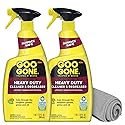 Goo Gone Heavy Duty Cleaner & Degreaser Spray With Microfiber Cleaning Towel - Cuts Through Tough Grease, Oil & Grime - 32 Oz (2 Pack + Towel)
