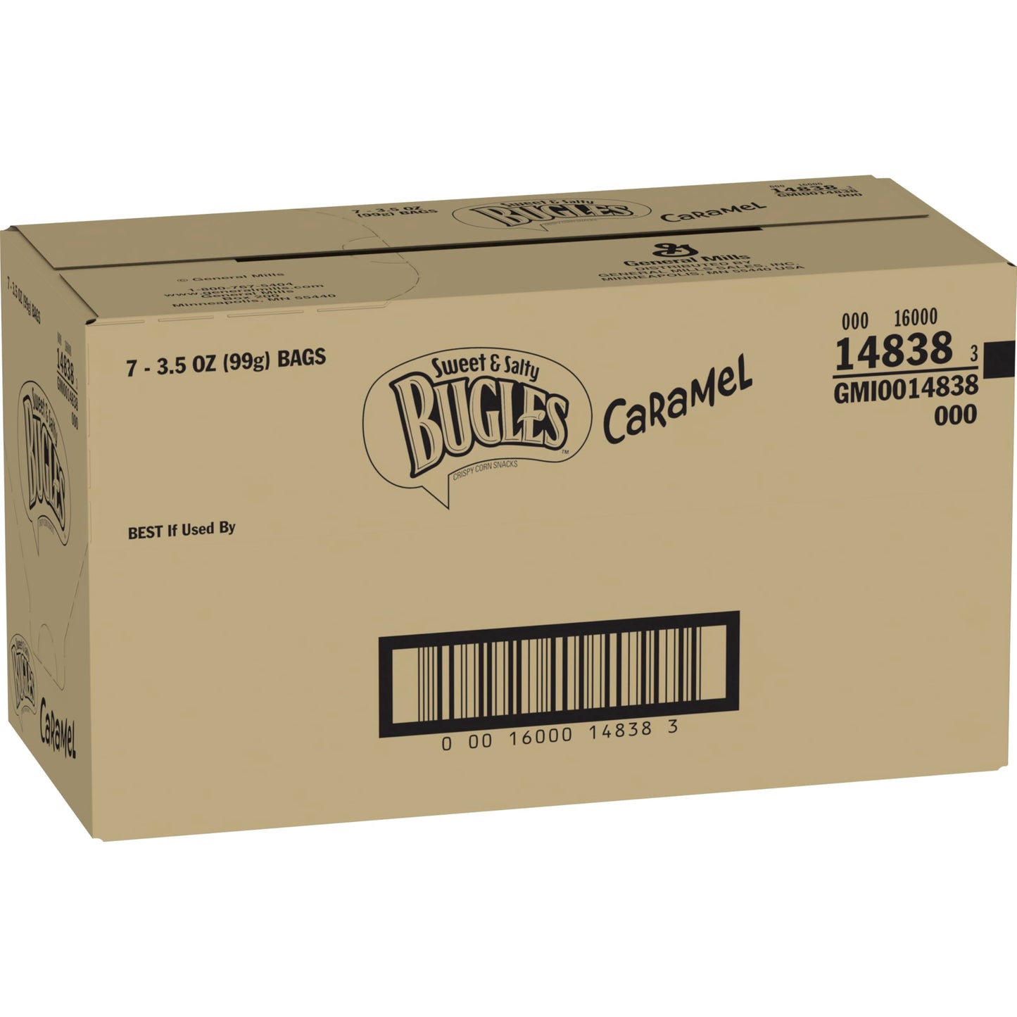 Bugles Corn Snacks, Caramel, 3.5 Oz (Pack of 7)