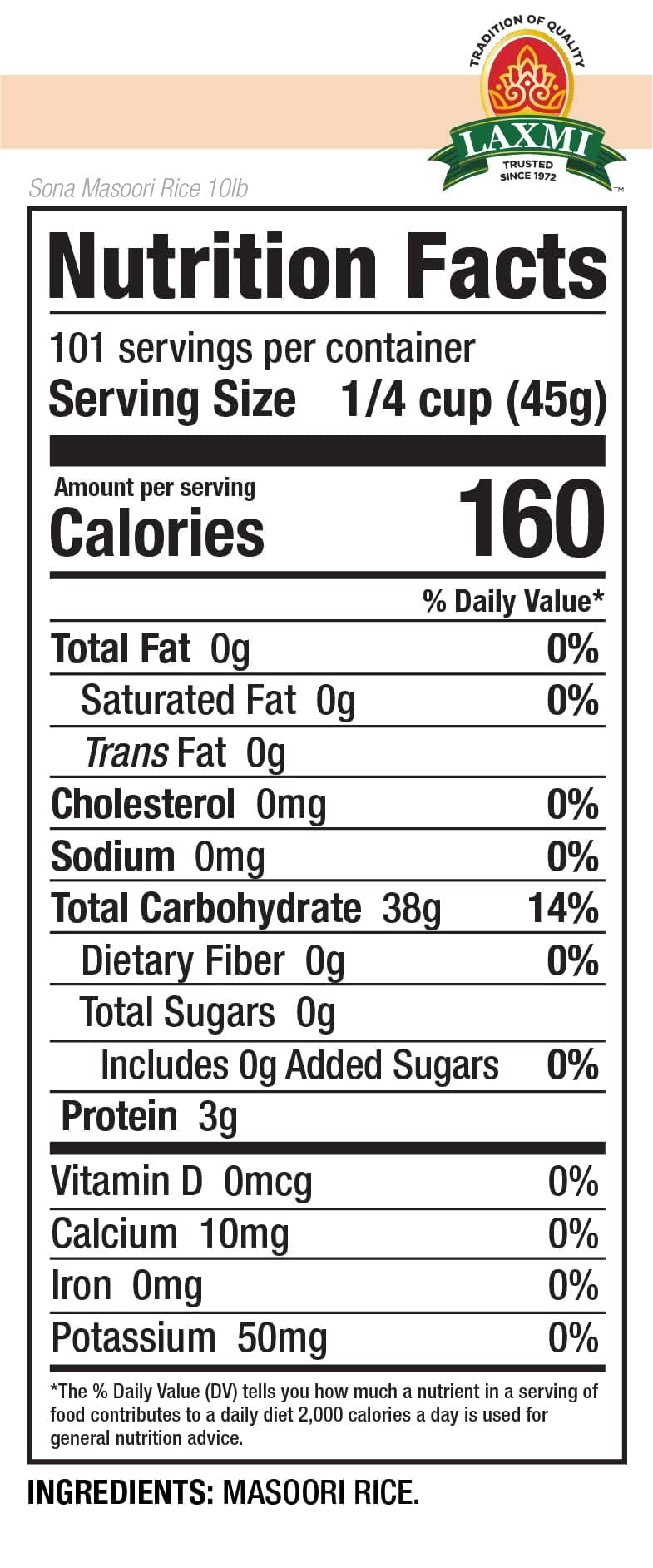 Laxmi Organic Sona Masoori Rice, All Natural, Organic Ingredients, No Cholesterol, USDA Organic, Vegetarian (10lbs)
