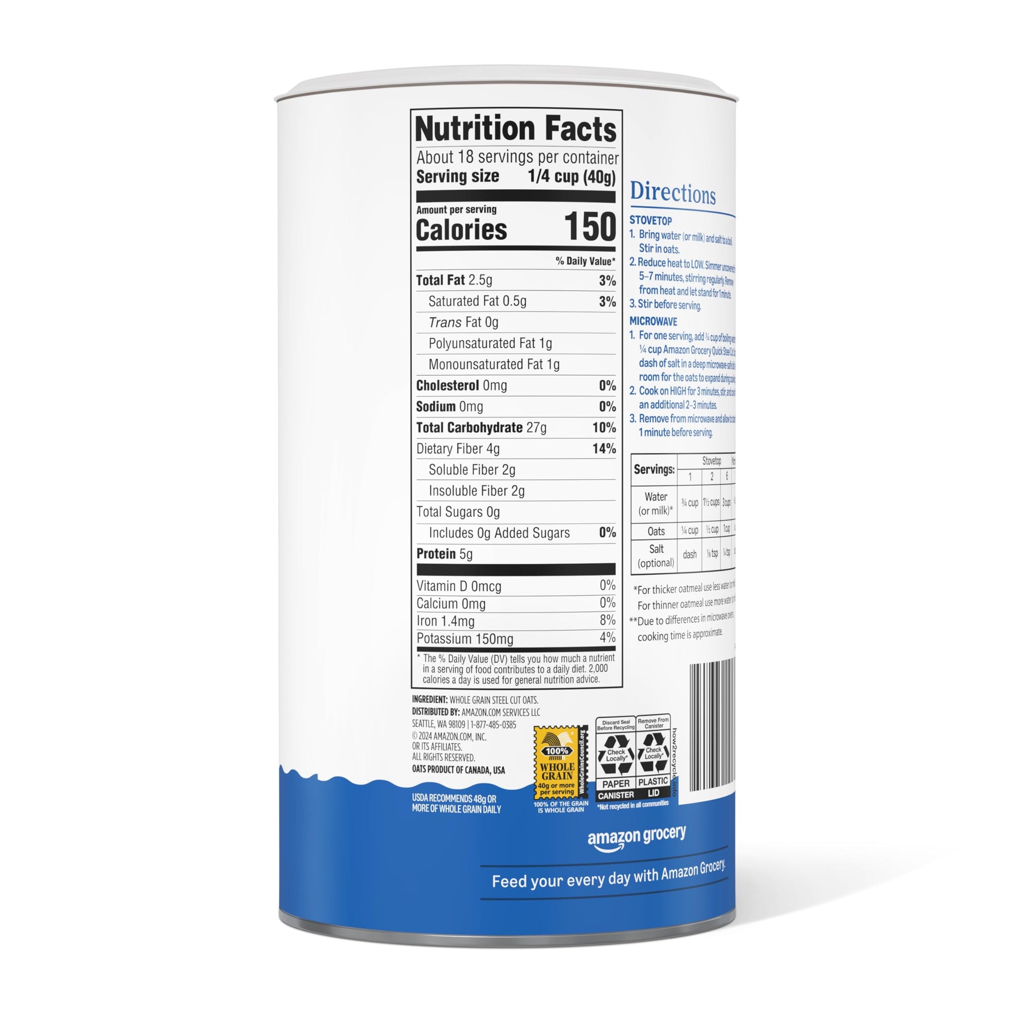 Amazon Grocery, Steel Cut Quick Oats, 25 Oz