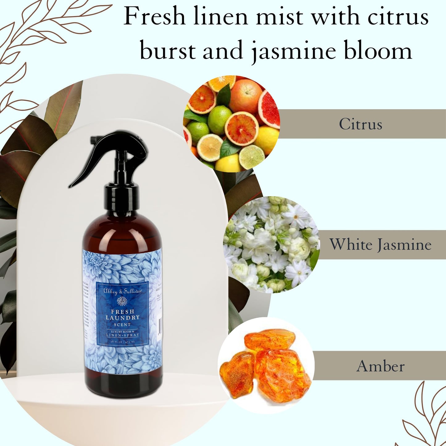 Abbey & Sullivan Odor Eliminating and Refreshing Linen and Room Spray, Fresh Laundry, 16 oz