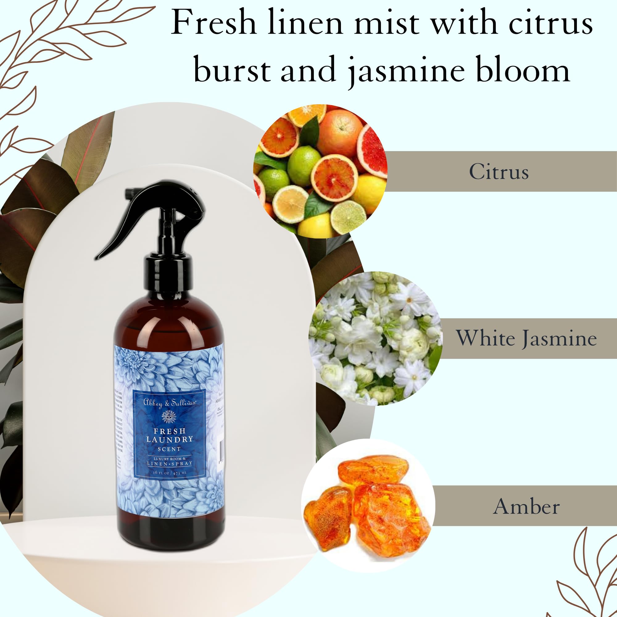 Abbey & Sullivan Odor Eliminating and Refreshing Linen and Room Spray, Fresh Laundry, 16 oz