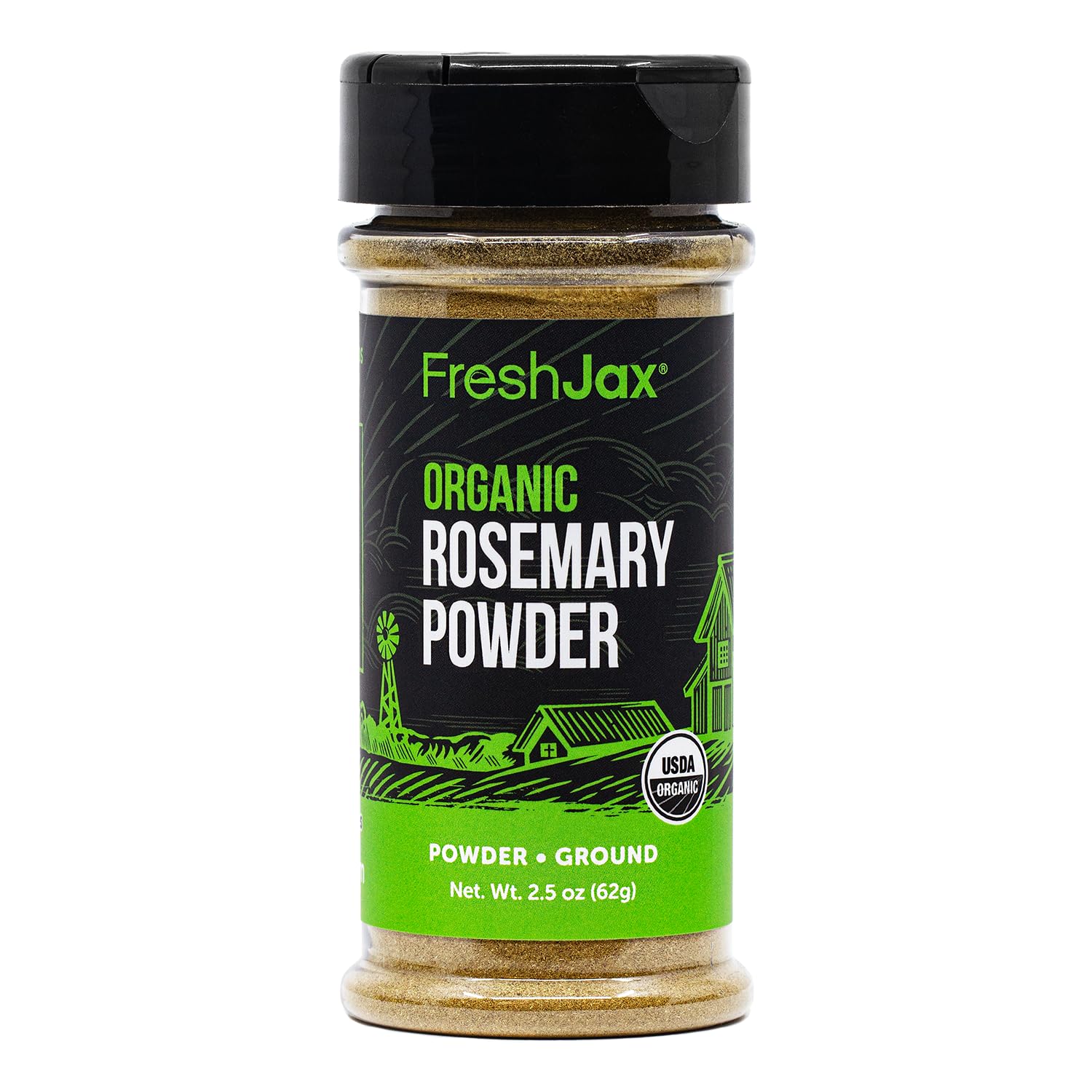 FreshJax Organic Ground Rosemary Powder - 2.5 oz Dried Rosemary Leaves, Non-GMO, Gluten-Free, Keto, Paleo - No Preservatives - Aromatic Herb Seasoning