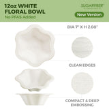[50 COUNT]12oz Compostable Floral White Paper Bowls, Scalloped Party Bowls, Eco Friendly Plastic-Free ice cream Bowl, Acanthus Natural Sugarcane