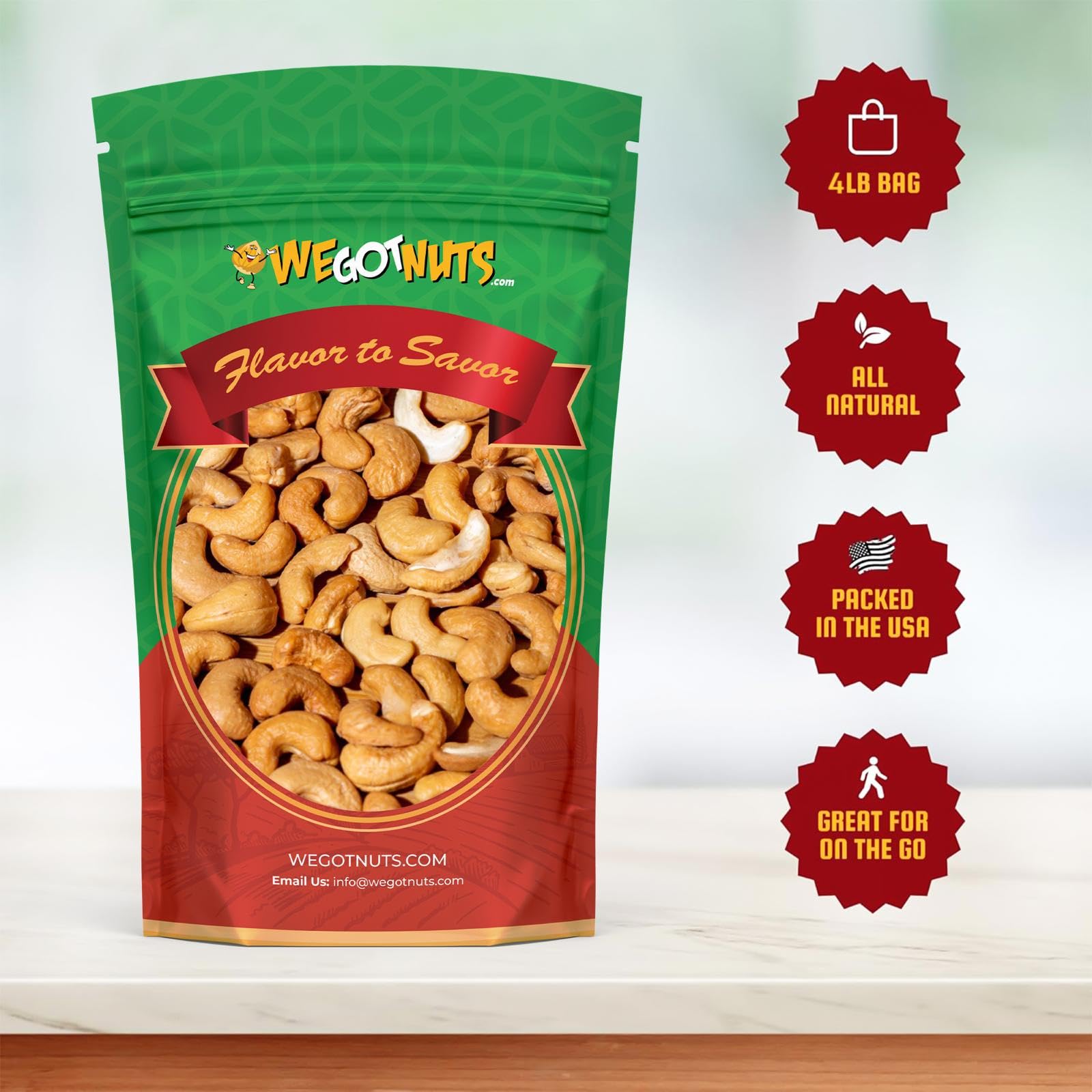 Roasted Salted Cashews - Premium Quality Kosher Roasted Cashews By We Got Nuts - Natural & Healthy Rich Flavor Snack - Gourmet Savory Flavor