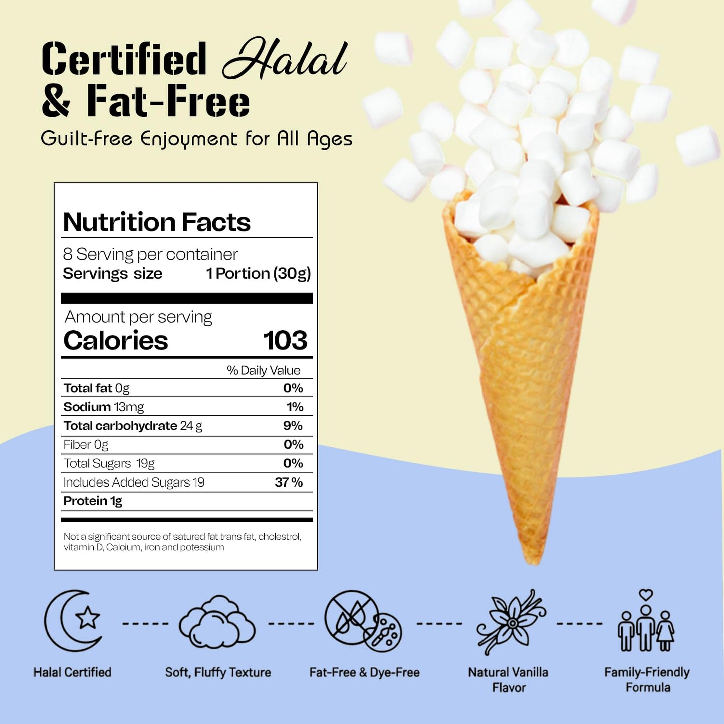 Bonjour Mini Marshmallows - Halal Gelatin, Low Fat & Dye Free Small Marshmallows For Hot Chocolate, Smore, Ice Cream - Vanilla Flavored Soft, Fluffy