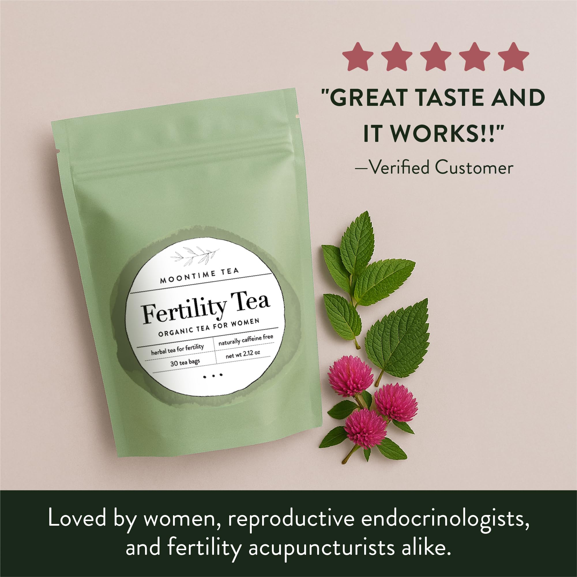 Moontime Tea Organic Fertility Tea for Women TTC | Red Raspberry Leaf, Nettle, Red Clover & Peppermint | Preconception Wellness | USDA Certified | 30