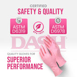 Dash Alasta Shimmer Nitrile Exam Gloves -Pink -XS | Powder-Free Medical Grade Disposable Gloves, ASTM Certified | 2.8 Mil Thickness, 9.1 in Length |