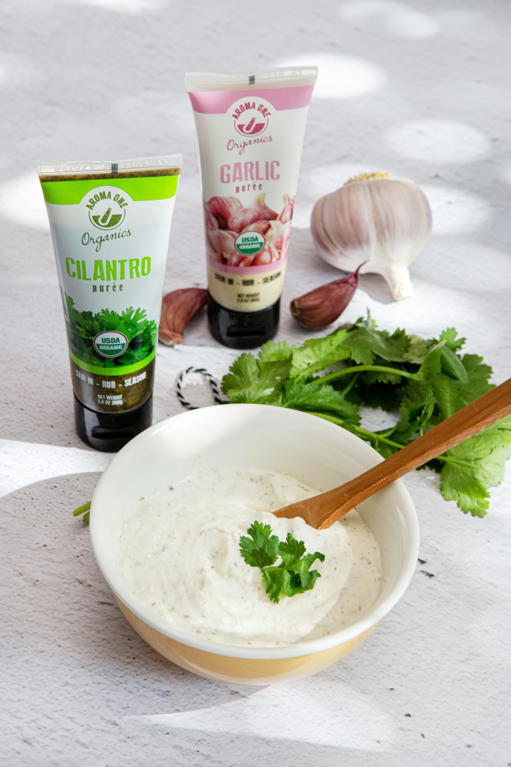 Aroma One Cilantro Puree Paste - Organic Herb Concentrate for Cooking, Seasoning & Sauces - Fresh Flavor Enhancer, Non-GMO, Gluten-Free, Vegan - Easy