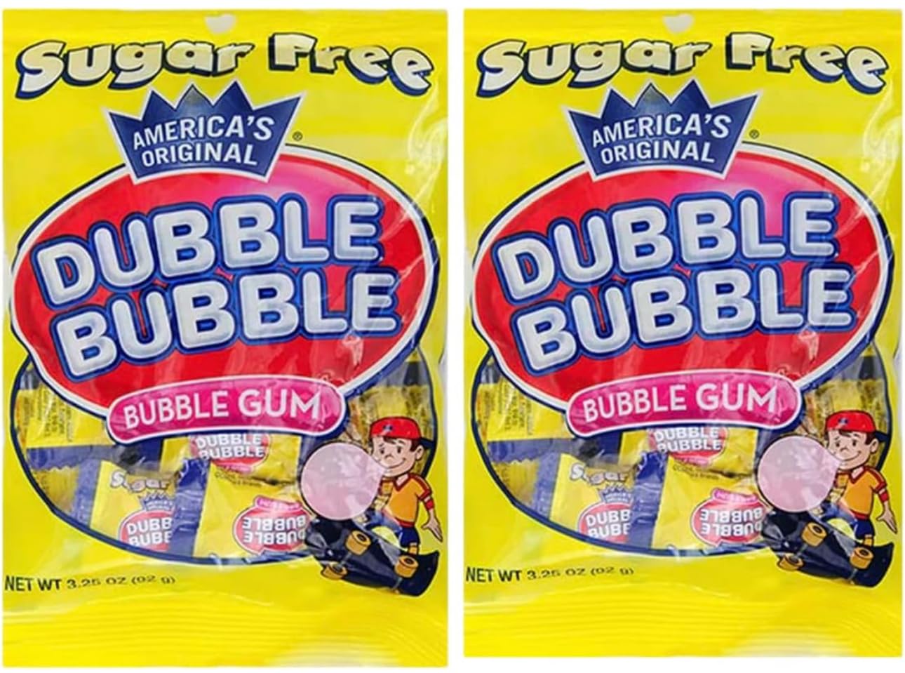 PHILCON6 Dubble Bubble Gum 3.25 Ounce Bag (2 Pack) - Individually Wrapped Sugar Free Bubble Gum Individually Wrapped Sugar Free Bubble Gum 2pack