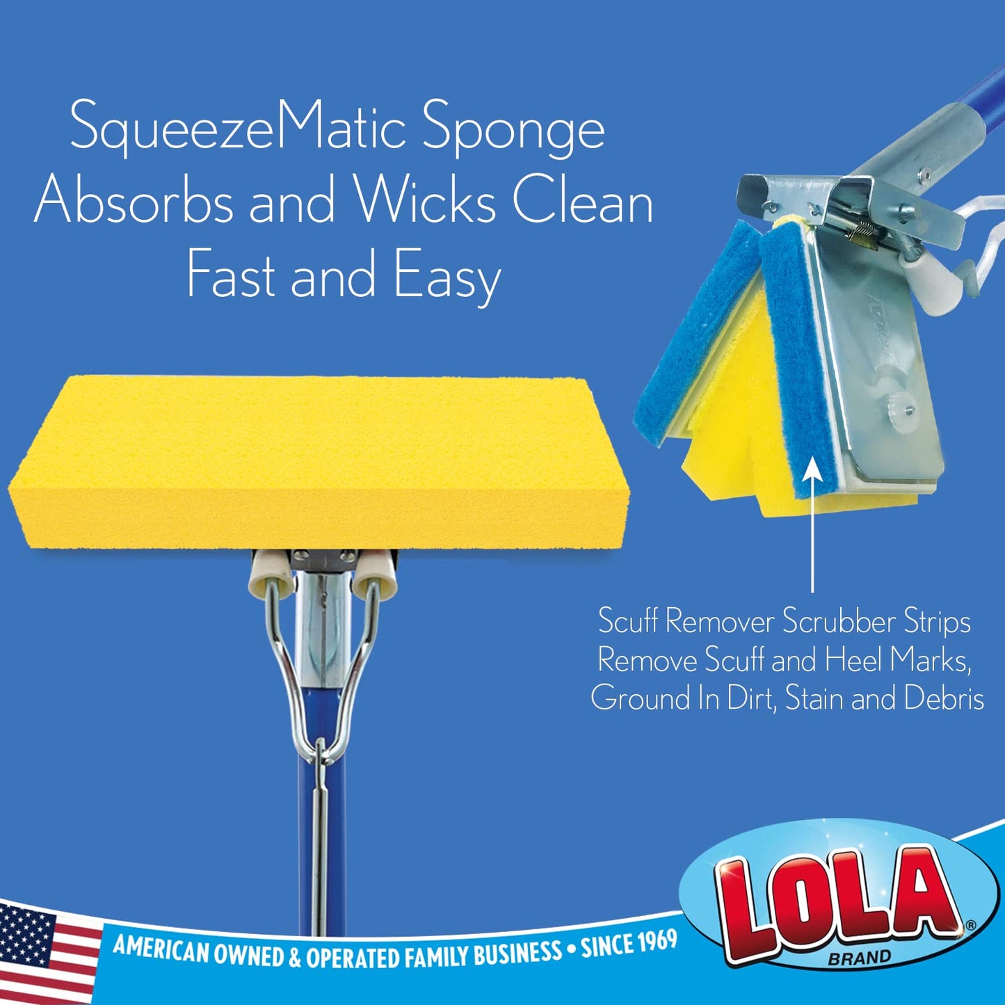LOLA Squeeze Matic Butterfly Sponge Mop Refill, 9", 2 Pack Replacement Head, Floor Cleaning, Comparable w/Quickie Type S Sponge Mop Refill