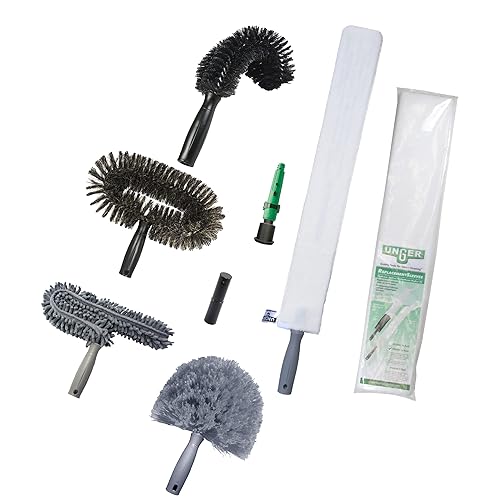 Unger Commercial High Access Dusting Kit, 8-Piece Set - Multi-Surface Cleaning Tools with Extendable Pole for Ceilings, Fans, and Vents - HADK2