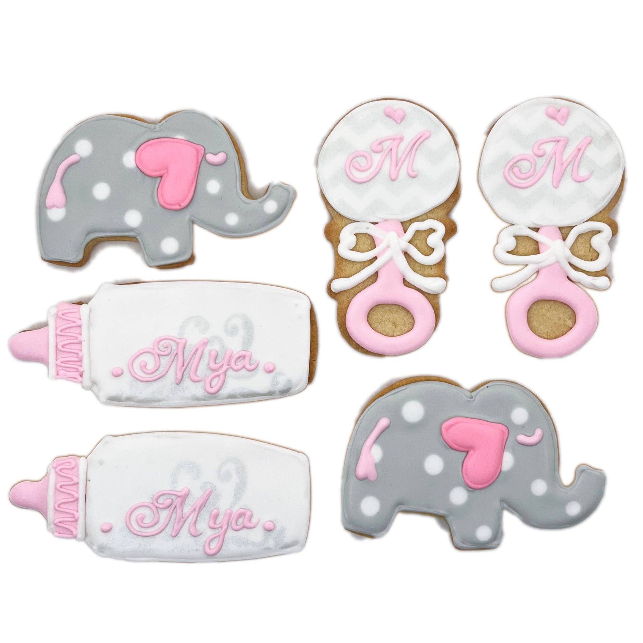 Elephant Baby Shower Cookies- 6 Decorated Crunchy Shortbread Cookies Individually Wrapped With Bow by BakersDozenToGo