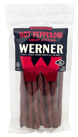 Werner Hot Pepperoni Meat Sticks - 14 Count (9") Bulk Spicy Meat Sticks, 10 Ounce Resealable Bag