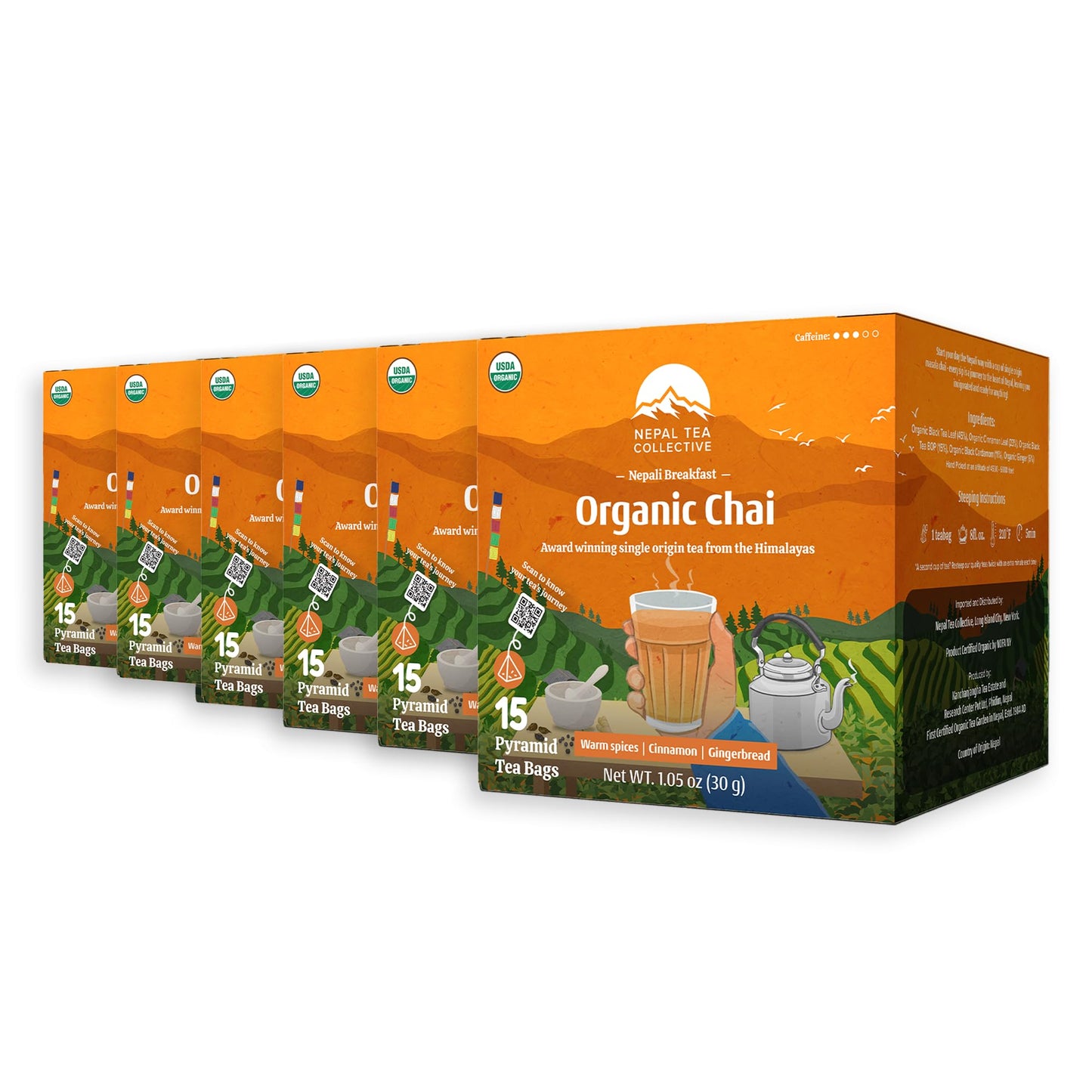 NEPAL TEA Organic Chai Tea Bags from the Himalayas, Chai Spice Blend - 15 Pyramid Tea Bags, Single Origin Chai Spice Tea - Black Tea Bags, Loose Leaf