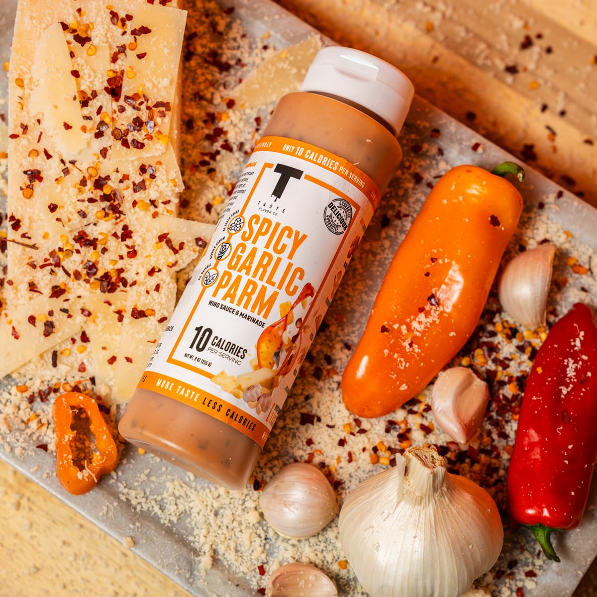 Taste Flavor Co. Grilling, Dipping Sauce and Marinade, Great Tasting, Low-Calorie Sauces, Keto Friendly, No Oils (3 Pack, Spicy Garlic Parm)