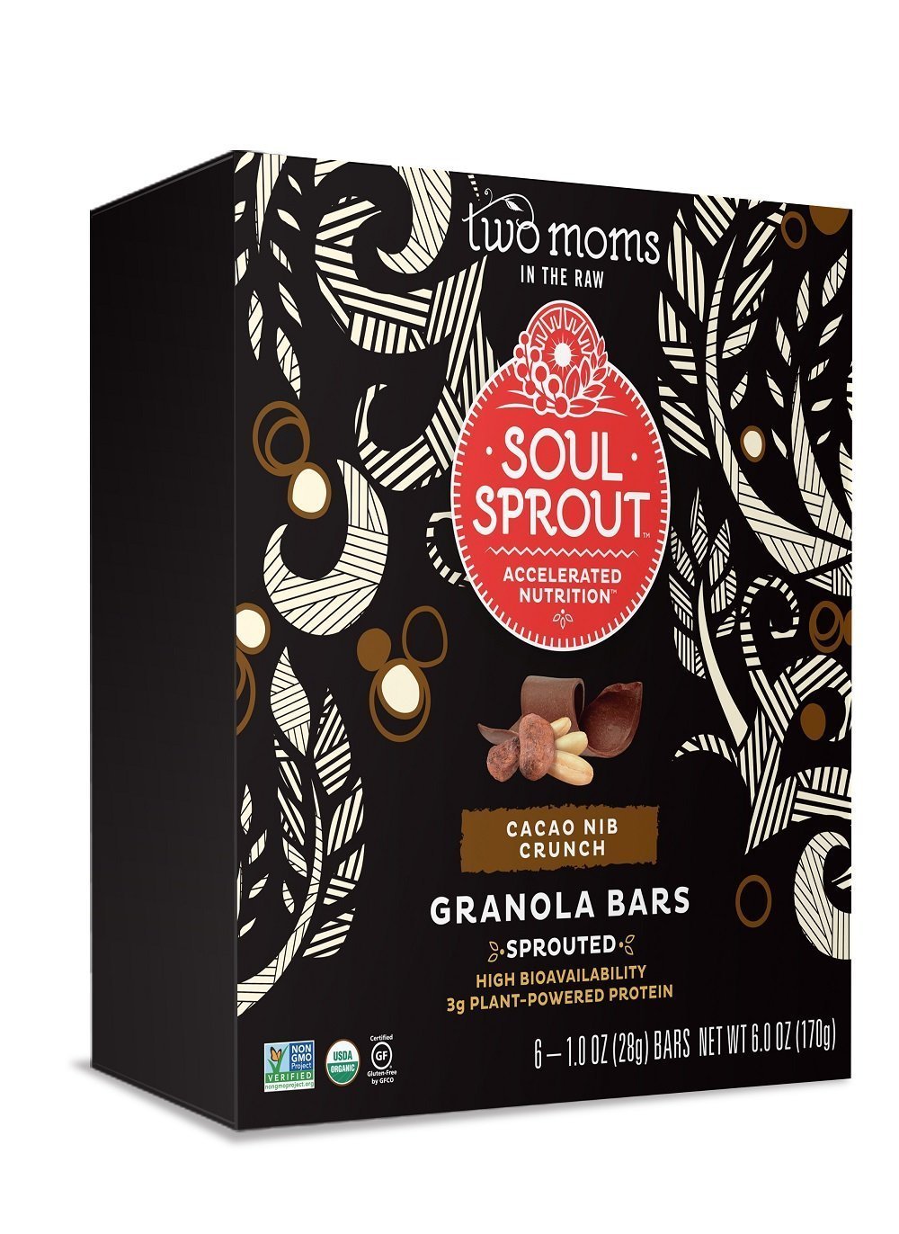 Two Moms in the Raw Soul Sprout Gluten Free Sprouted Granola Bars, Cacao Nib Crunch 6 Oz (Pack of 6)