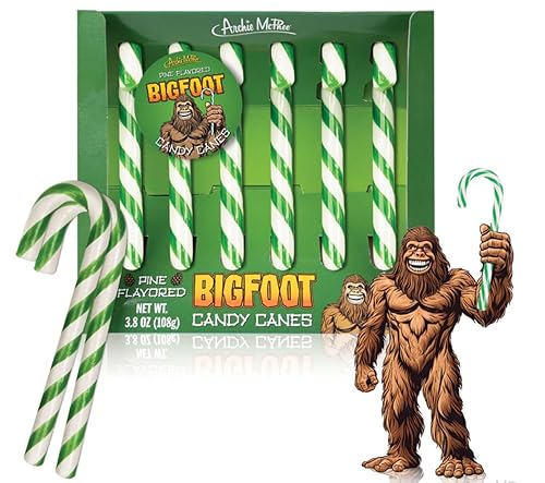 Archie McPhee Bigfoot Pine Flavor Candy Canes - Holiday Candy, Perfect Christmas Stocking Stuffer and Gag Gift