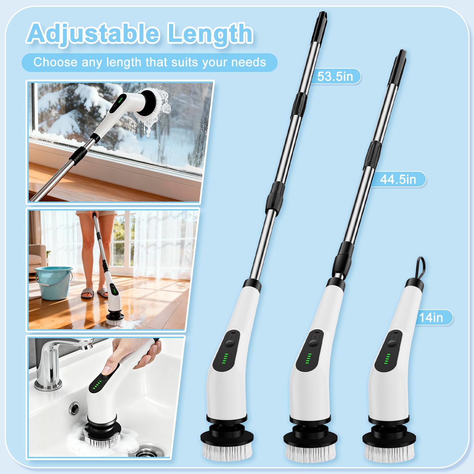 Homlab Electric Spin Scrubber, Cordless Cleaning Brush with 8 Replaceable Brush Heads, Shower Scrubber with Adjustable Extension Handle, Waterproof
