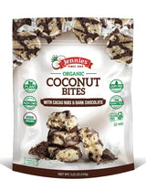 Jennies Organic Coconut Bites with Cacao Nibs and Dark Chocolate, 5.25oz (6 Pack) | Gluten Free | Peanut Free | Dairy Free | Non GMO