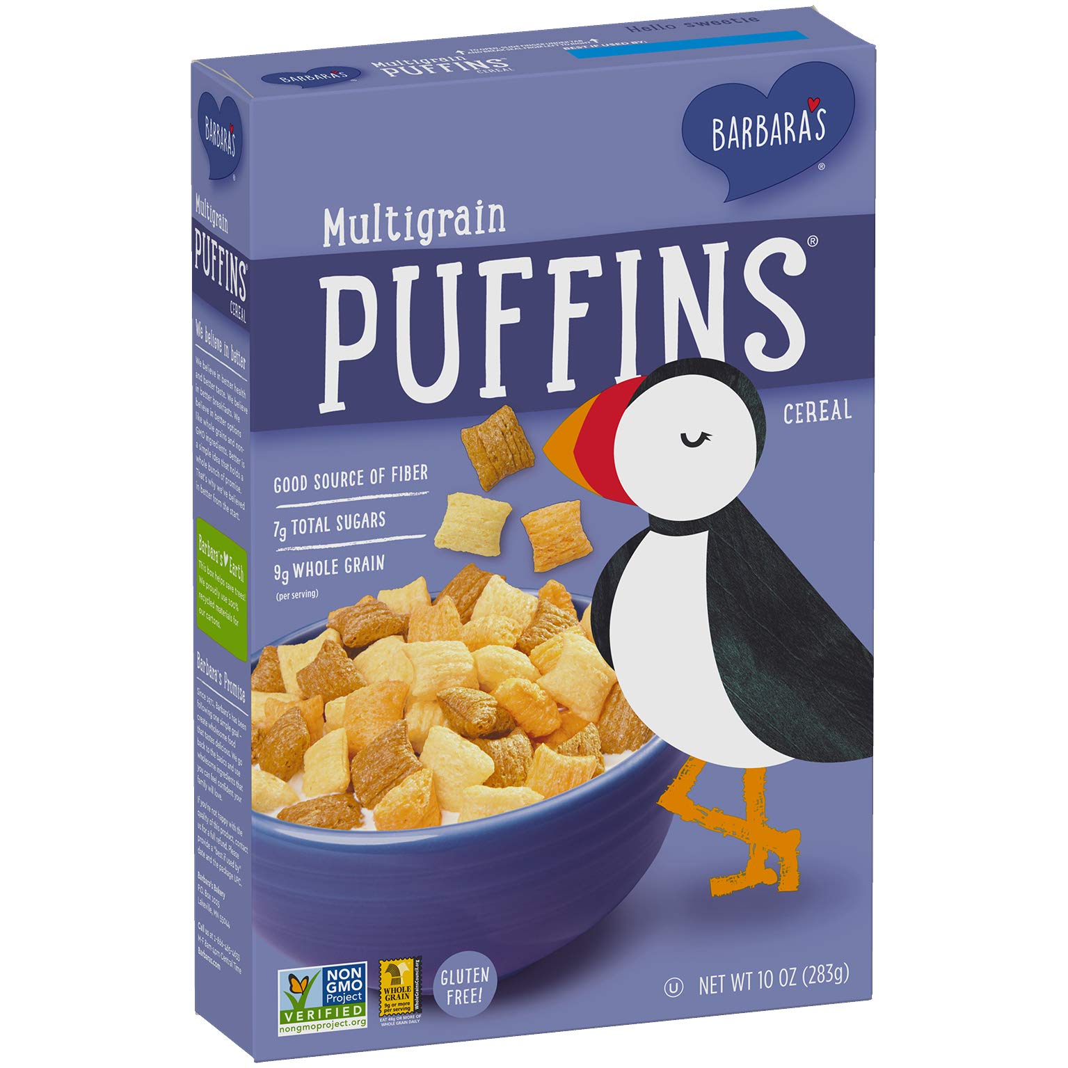 Barbara's Puffins Multigrain Cereal, Gluten Free, Non-GMO, 10 Oz Box