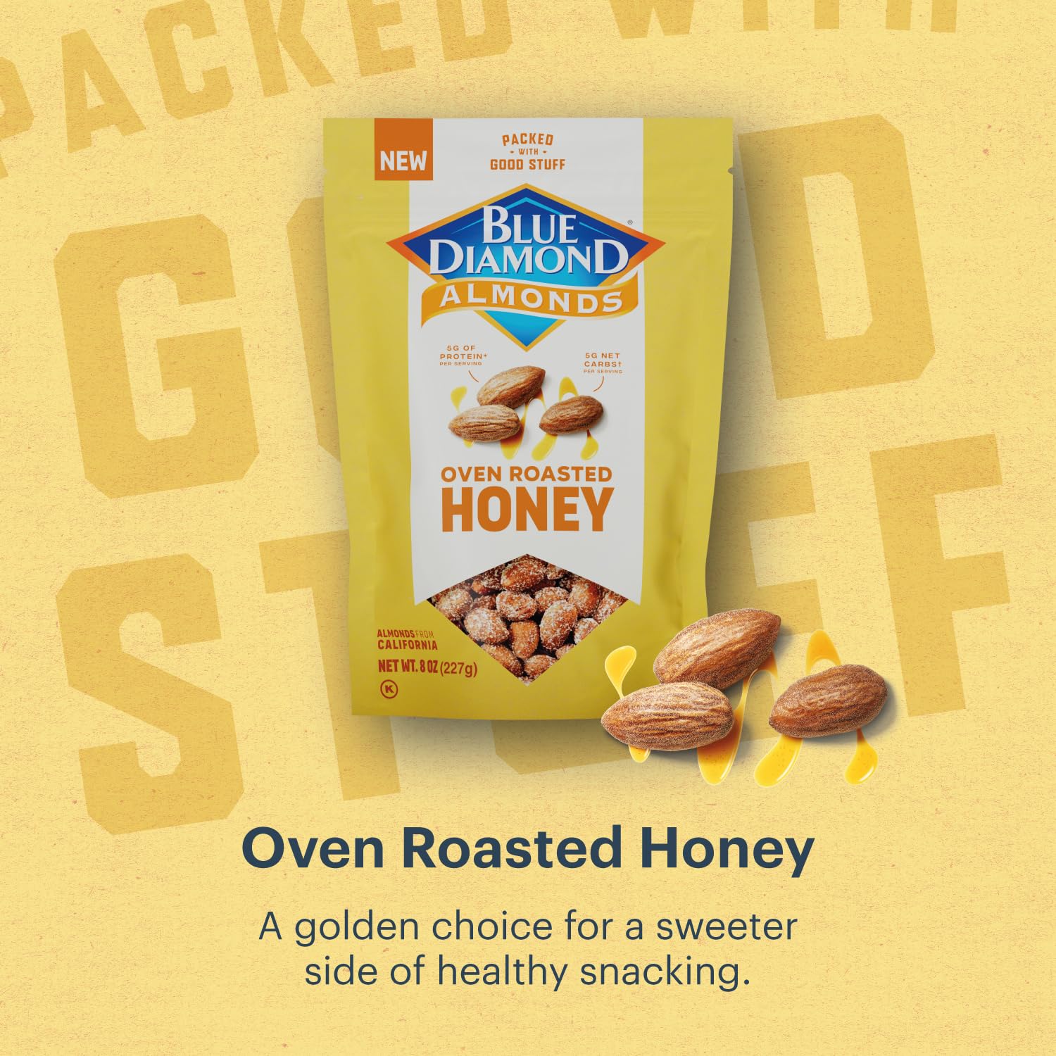 Blue Diamond Almonds, Premium Roasted Honey Snack Nuts For Sweet Treats, With Dessert, or Healthy Choice, 8 Ounce (Pack of 1)