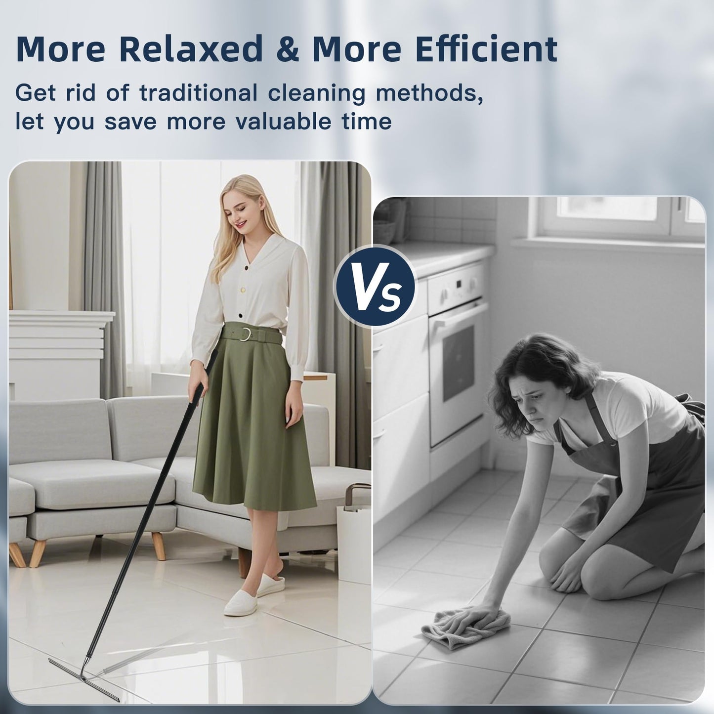 Eahwey 12-51’’ Telescopic Window Squeegee for High Windows, 2-in-1 Window Cleaning Kit with Extra Silicone Blade & Hook, Professional Squeegee