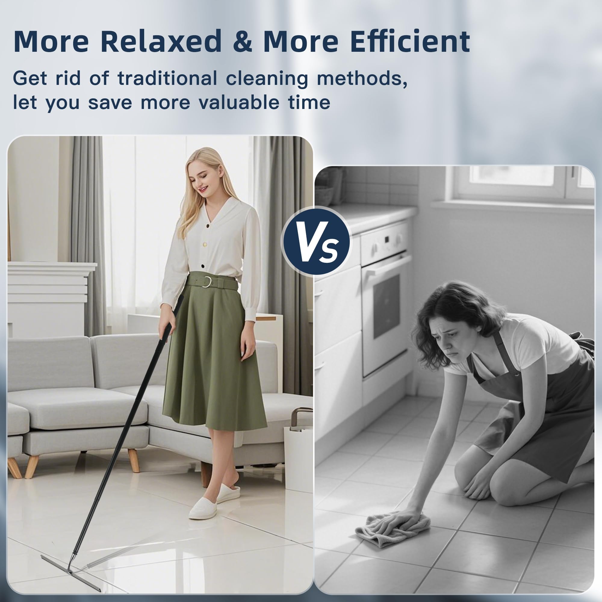 Eahwey 12-51’’ Telescopic Window Squeegee for High Windows, 2-in-1 Window Cleaning Kit with Extra Silicone Blade & Hook, Professional Squeegee