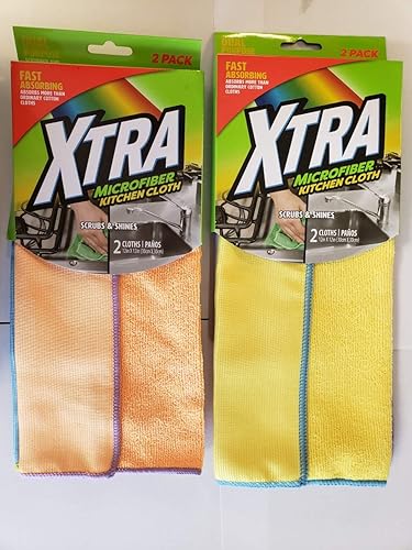 Xtra Microfiber Kitchen Cloth 2Ct 12x12 4 Solid Colors Pack of 4 (8pcs in Total)