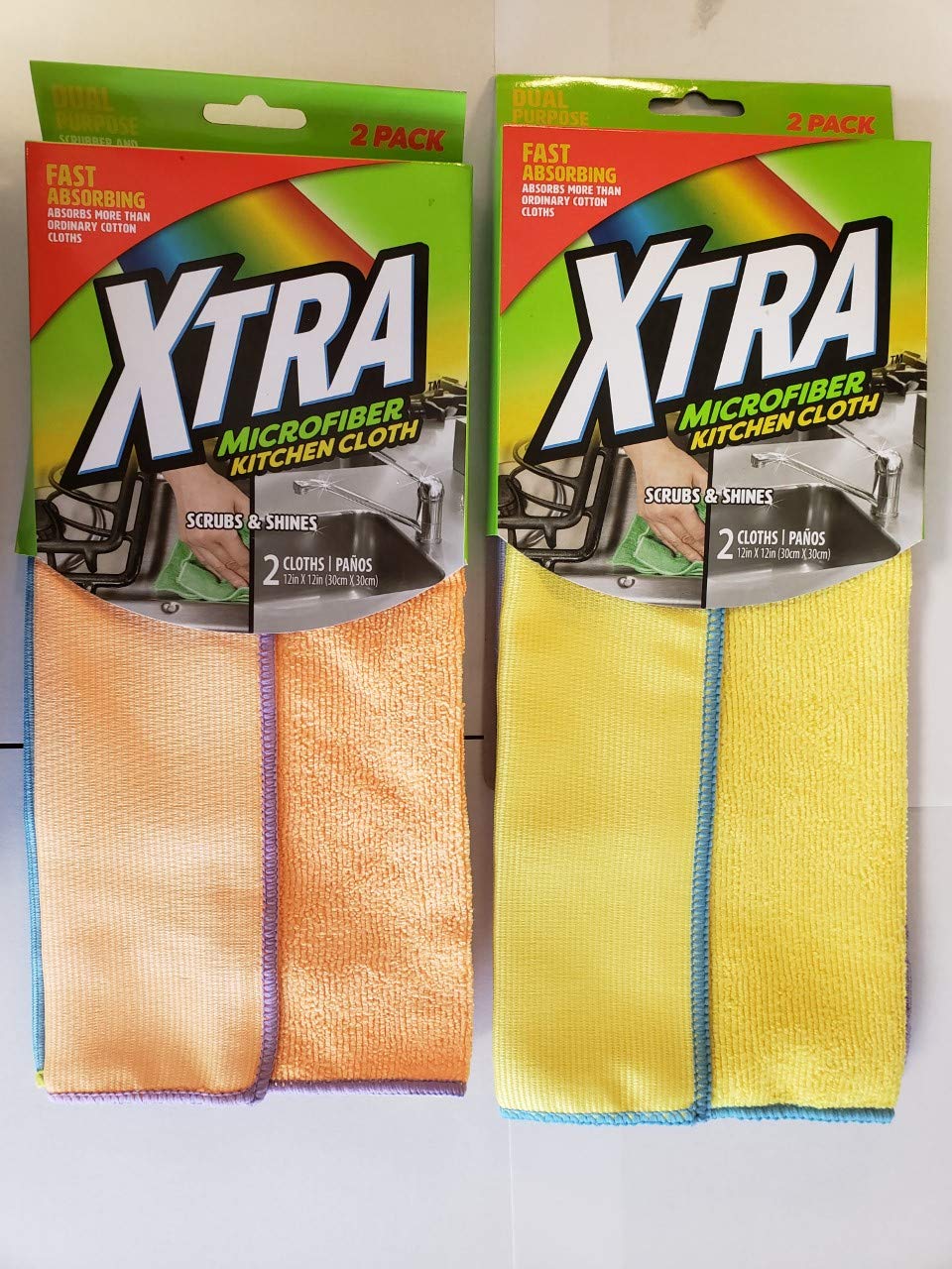 Xtra Microfiber Kitchen Cloth 2Ct 12x12 4 Solid Colors Pack of 4 (8pcs in Total)