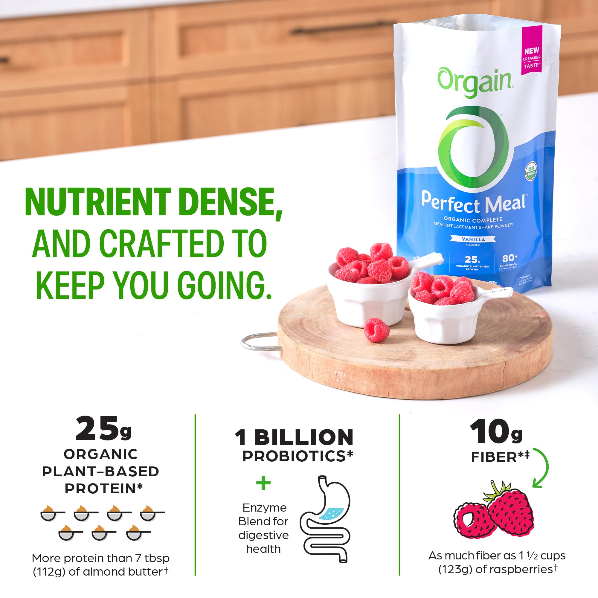 Orgain Perfect Meal, Organic, Vegan Meal Replacement Protein Powder, Vanilla - 25g Plant Based Protein, 80+ Superfoods, 1B Probiotics & 10g Fiber