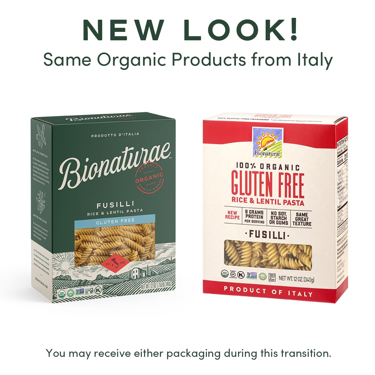 Bionaturae Fusilli Pasta Noodles - Gluten Free Pasta Organic, Rice & Lentil Pasta, Kosher Certified, High Protein, Non-GMO, Fusilli Pasta Organic